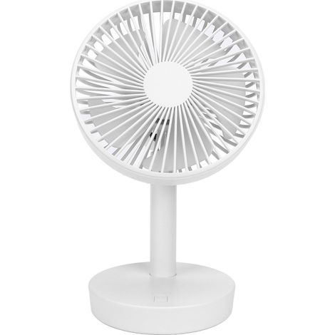 Ventilateur de bureau 3 vitesses, 5 pales douces, oscillation automatique, rechargeable USB avec batterie intégrée, blanc (1/5)