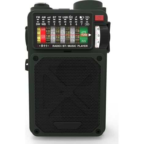 Radio ondes courtes RE40, récepteur FM-AM-SW, radio rétro alimentée par batterie 4000 mAh, haut-parleur Bluetooth, radio à manivelle, avec bruit blanc, SOS, compatible USB et carte micro SD (1/5)