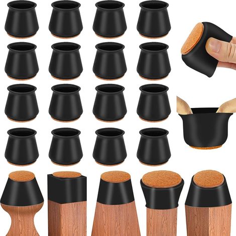 35-40mm Protecteurs de Sol en Silicone avec Feutre, 24 Embouts pour Pieds de Chaise en Caoutchouc, Élastique Protection Pied de Chaise et Table Noir, Couvre-jambes de Meuble, Patins en Feutre H133 (1/5)