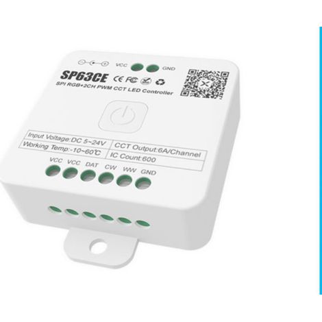 SP63CE SPI three-channel RGB LED controller with dual-channel pulse-width modulation (PWM) color temperature control (CCT).