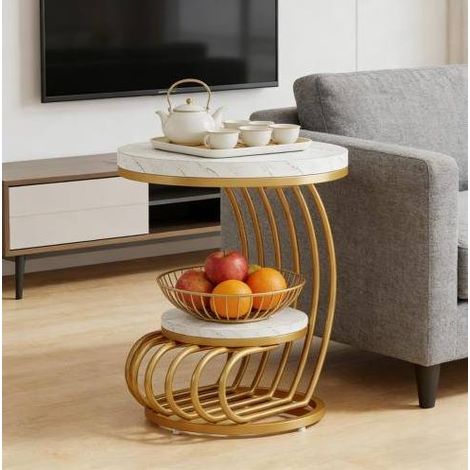 Runder Couchtisch 50 x 50 x 63 cm aus Kunstmarmor und Metall HAVRYA (1/5)