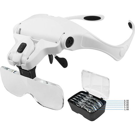 Lunette Loupe avec 2 LED - pour Lecture,Tous Les Travaux de Précision,Réparations,Couture,Bijoux - 5 Lentilles Détachables (1.0X à 3.5X) (1/5)