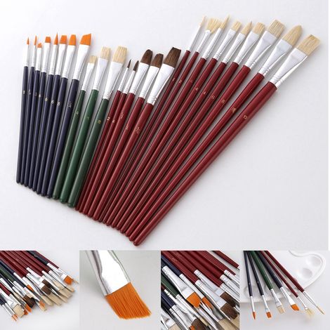 Ensemble de 25 pinceaux à gouache en nylon avec manche en bois et poils en nylon - Matériel de peinture (1/5)