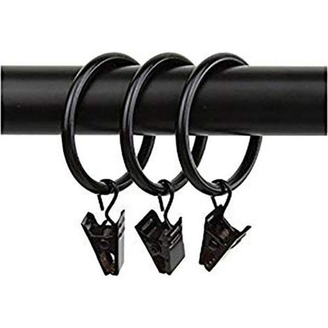 Schwarze Gardinenringe mit 10 Clips, Innendurchmesser 3,5 x 35 mm (1,37 Zoll)