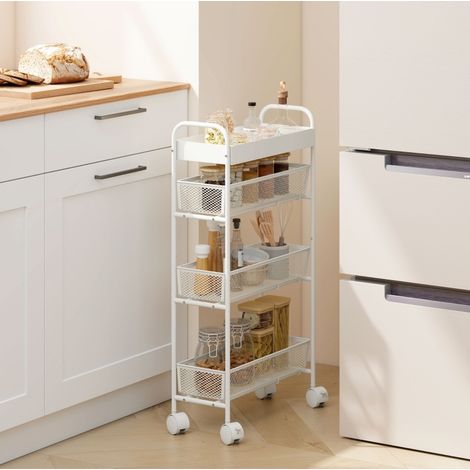 MEUBLIV Chariot de cuisine métallique blanc 43,2 x 19 x 80 cm – 3 paniers, 4 roues (1/5)