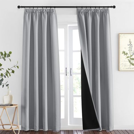 Blackout Curtains – Double Layer Thermal Curtain with Ruffle Tape Decoration for Home, Children's Room, Adult, Anti-Cold/Heat, Silver Grey, W140 x H245cm, Pack of 2 (1/5)