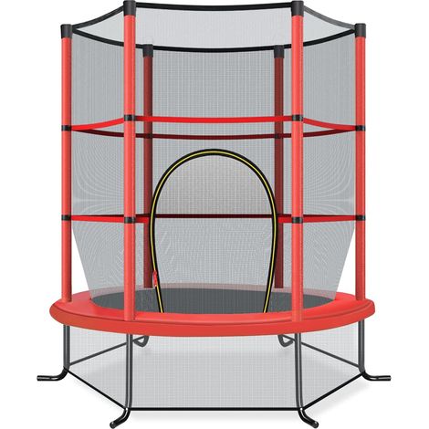 COSTWAY Φ140cm Gartentrampolin mit Sicherheitsnetz, Trampolin bis 45KG belastbar, Indoor-/Outdoortrampolin für Kinder ab 3 Jahre Rot (1/5)