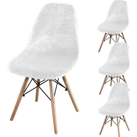 Set of 2/4/6 Mid-Century Modern Dining Chair Covers – Armless Chair Covers for Kitchen, Dining Room (White, Set of 4) (1/5)