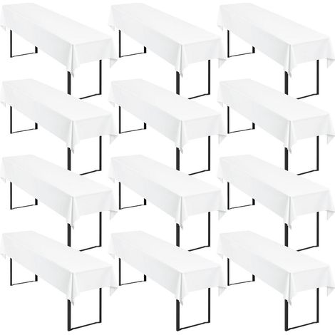 Lot de 12 Housses de table de bière 250x100cm Blanc, Polyester, Lavable