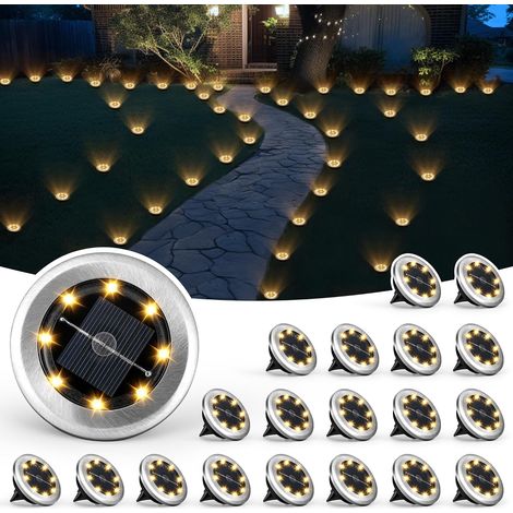 - Lot de 20 lampes solaires de jardin, mini lampes solaires de sol étanches, éclairage paysager solaire pour patio, allée, cour et terrasse (blanc froid)
