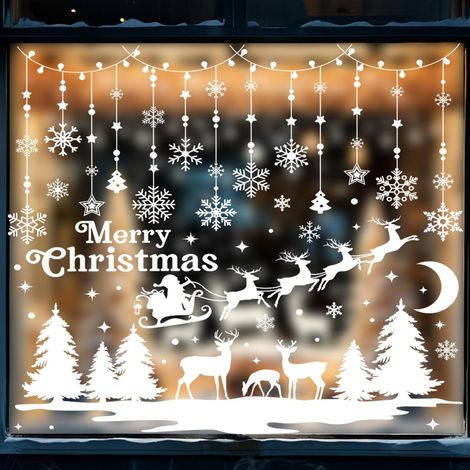 209 autocollants statiques pour fenêtres de Noël avec flocons de neige, traîneau du Père Noël, rennes et sapins – Décorations de fêtes, articles de fête de Noël et ornements d'hiver (1/5)