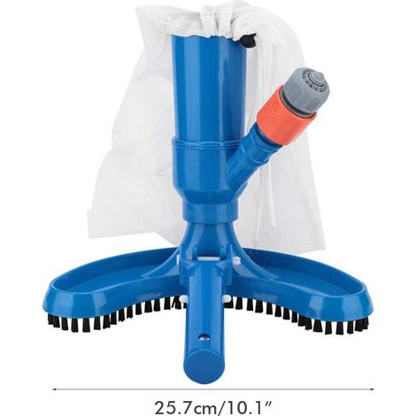 Matériel nettoyage piscine aspirateur à jet sous l'eau, tête 25.7cm ABS bleu, kit brosse manche raccord rapide sac maille entrée eau (1/3)