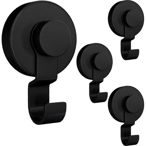 Paquete de 4 ganchos con ventosa, ganchos con ventosa para baño, ganchos con ventosa resistentes, ganchos de pared reutilizables y removibles (negro) (1/5)