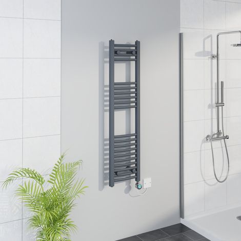 WiFi Thermostatic Curved Towel Rail Timer Grey/Chrome 1200x300mm