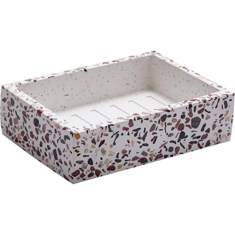 Porte-savonnette Support Savonnette Solide en Résine Imitation Terrazzo Rainures pour Drainage Décoratif et Fonctionnel pour Salle de Bain Cuisine (1/5)