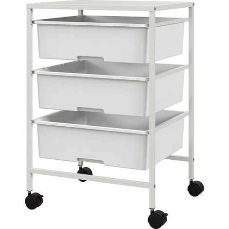 Rollwagen, Servierwagen mit 3 Etagen, Griffe, Aufbewahrungswagen für Küche, Wohnzimmer, 40,8 x 33,5 x 60,5 cm, Weiß