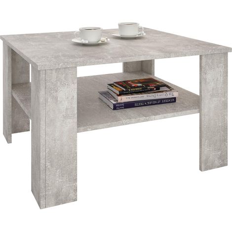 Idimex – Table basse fixe carrée 41x68x68 cm – Mélaminé béton – Grand espace de rangement – Surface résistante aux éraflures