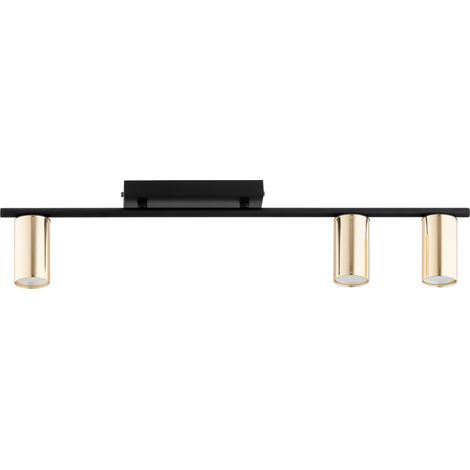 Plafonnier moderne noir barre 68cm 3 spots dorés GU10 (1/3)