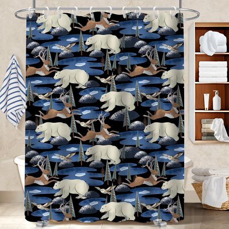Ensemble rideau de douche polyester avec anneaux 180x180 naturel rideau imperméable pour baignoire d’angle (1/5)