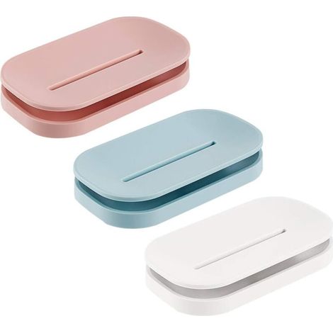Porte-Savon avec Drain, Amovible pour Un Nettoyage Facile, Porte-Savon Gardez Le Savon au Sec, pour la Cuisine, la Salle de Bain et la Salle de Douche.3 Couleurs (Blanc, Bleu Clair, Rose) (1/5)