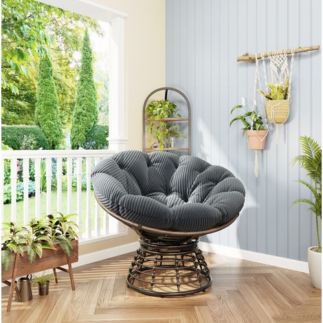 Sillón papasan giratorio 92x92x67 cm de acero y ratán PE gris, para salón – MEUBLIV (1/5)