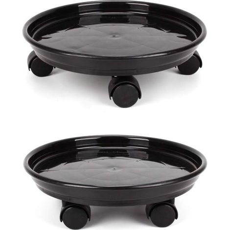 YMYNY 2er-Set, runde Blumentopf-Tabletts (30 cm) mit 4 Rädern für Haus oder Garten, Schwarz (1/4)