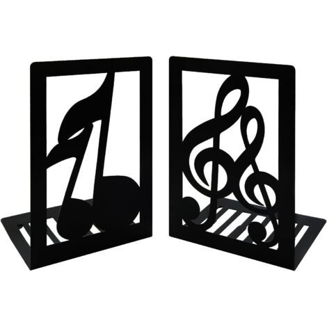 1 Paire de Serre-Livres en métal Noirs avec Note de Musique, mélodie Musicale, Serre-Livres en Fer antidérapant, Support Organisateur de Bureau pour Enfants, bibliothèque, école, Bureau à Domicile (1/5)
