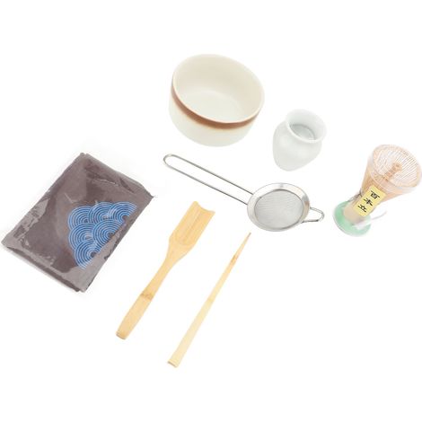 Outils de préparation de thé bol matcha cuillère fouet serviette support de cuillère et filtre net de maison four blanchiment (1/2)