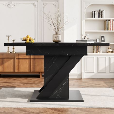 Table de salle à manger télescopique (110-140×80cm), table extensible, table de salle à manger moderne et minimaliste, table de cuisine gain de place, pour la cuisine et le salon, aspect marbre noir (1/5)