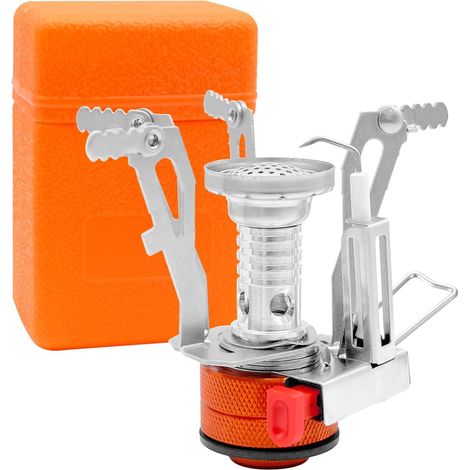 Réchaud à gaz de camping, réchaud de randonnée portable et coupevent avec boîte de transport pour la cuisine en plein air, la randonnée, les voyages, la pêche, le piquenique, le trekking (1/5)