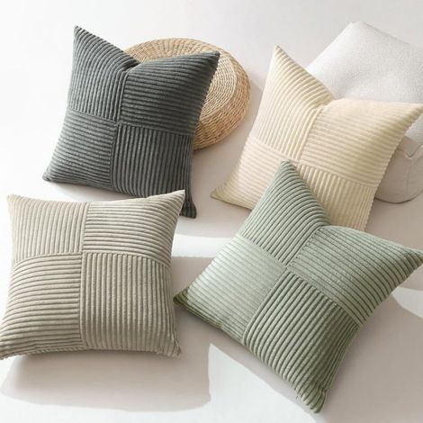 Taies d'oreiller décoratives - OKZ® - Ensemble de 2 pièces - 40x40 cm - Velours côtelé doux - Rayures entrelacées (1/5)