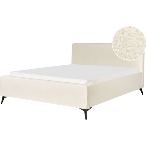 Cama de bouclé 160 x 200 moderna estructura de metal con cabecero patas de metal negras dormitorio blanco crema Valognes (1/5)