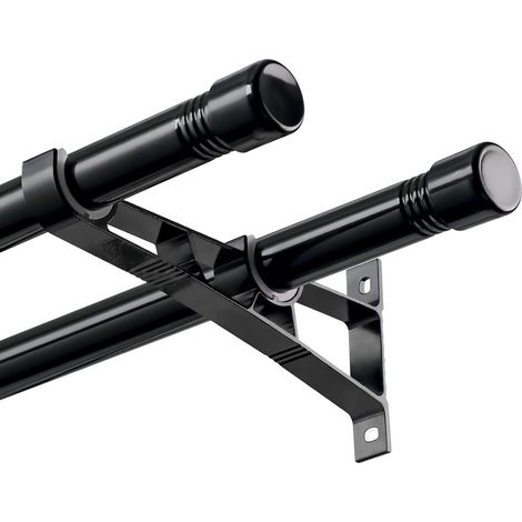 Tringle à rideaux double, tringle à rideau noire 76-222cm, tringle à rideaux en métal extensible, tringle à rideau occultante pour rideaux à œillets (1/5)