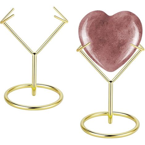 Lot de 2 supports d'exposition en cristal en métal - Petits supports de boules de cristal pour pierres précieuses, boules roches, fossiles - Décoration de maison et de bureau - Doré (1/5)