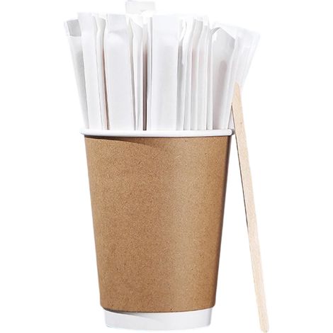 ¡Promociones de verano Paquete de 100 agitadores de café desechables de madera, 14 cm, envueltos individualmente, para café, bebidas y cócteles. Accesorios para cafetería. Agitadores de café.