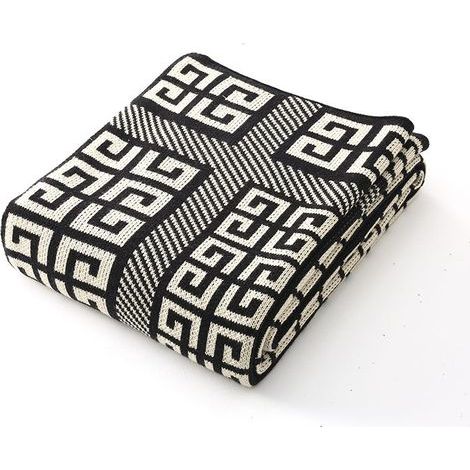 1 Pièce 125x180cm Couverture Tricotée Noir et blanc Plaid Doux Confortable Durable pour Canapé Sofa Chaise à Repos et Sieste (1/3)