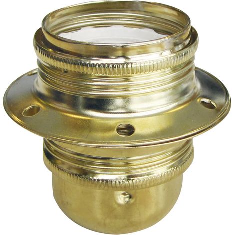 Tibelec – Douille pour ampoule E27 double bague finition acier laitonné – Système de sécurité anti-dévissage – Pour luminaires avec abat-jour
