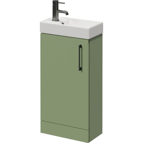 Napoli Cube Olive Green 400mm Single Door Vanity Unit with Align Basin - 400mm - Gunmetal Grey 160mm Handle