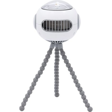 Ventilateur portable sans pales, 4 vitesses, idéal pour les voyages et le camping. Design pieuvre avec bras antidérapants et format compact (11,8 cm x 11 cm), blanc. (1/5)