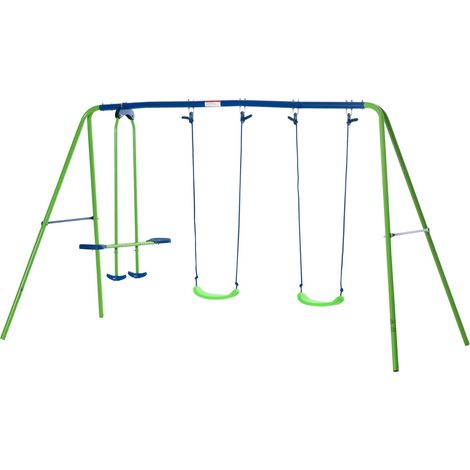 Schaukel 3 Schaukelgeräte mit 2 Schaukeln und Gesicht zu Gesicht Abm. 2,8L x 1,4B x 1,78H m Epoxidmetall Korrosionsschutz PE Grün Blau 