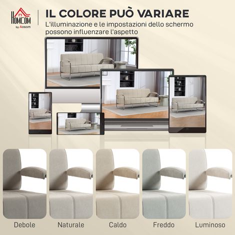 Canapé 3 places velours côtelé beige moderne, 174x75x76 cm, structure acier, mousse et panneau contreplaqué