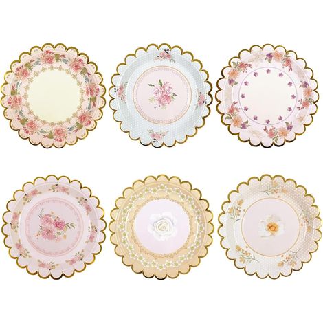Lot de 48 Assiettes Jetables Florales Vintage 18 cm, Festonnées Assiette Carton Jetable Vaisselle Anniversaire Pour Gâteaux Desserts Anniversaires Baby Showers Mariages Party du thé (Fleurs) (1/5)