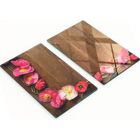 Tableros decorativos multifuncionales de vidrio templado con amapolas rosas, 2x30x52 cm.