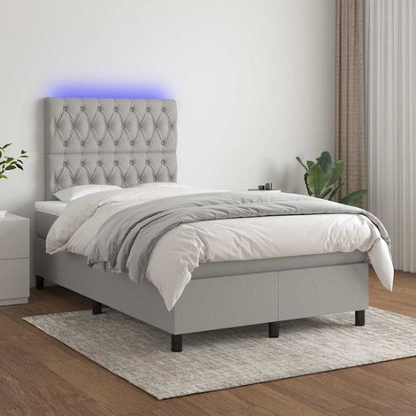 Cama box spring con colchón tela y LED gris claro 120x200 cm (1/5)