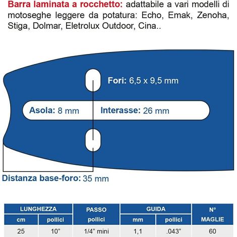 Barra laminata a rocchetto 25 cm - 10" passo 1/4" mini, spessore 1.1 mm - .043" 60 maglie 452707