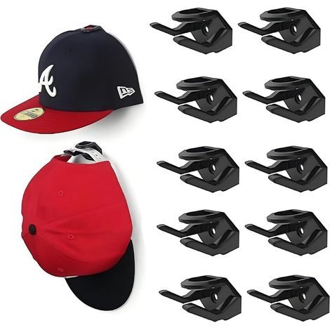 Support casquette,Lot 10 Crochets Autocollants Noirs pour Chapeaux - Porte Chapeau Mural Autoadhésif pour Casquette Baseball - Support Mural Sans Perçage pour Chambre Accroche Casquette (1/5)