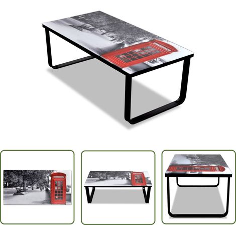 The Living Store Table basse avec impression de cabine téléphonique Dessus verre - Table Basse Design - Table D'appoint Originale - Meuble Salle Séjour - Décoration Intérieure Tendance - Table Bas Car (1/5)