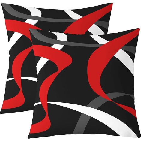 Housse de Coussin 40x40 Lot de 2 Gris Rouge Noir Housse Coussin Gris Foncé Blanc Rayé Abstrait Taie d'oreiller Garçons Hommes Rayures Géométriques Taie Oreiller Décor de Chambre de Mode Moderne (1/5)