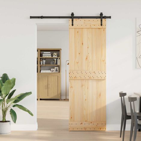 Puerta Corredera  Natural y negro 70 x 210 cm (152,5 cm)