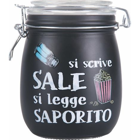 BARATTOLO SALE CON SCRITTA SI SCRIVE SALE E SI LEGGE SAPORITO 800 ML COLOR NERO CON TAPPO ERMETICO